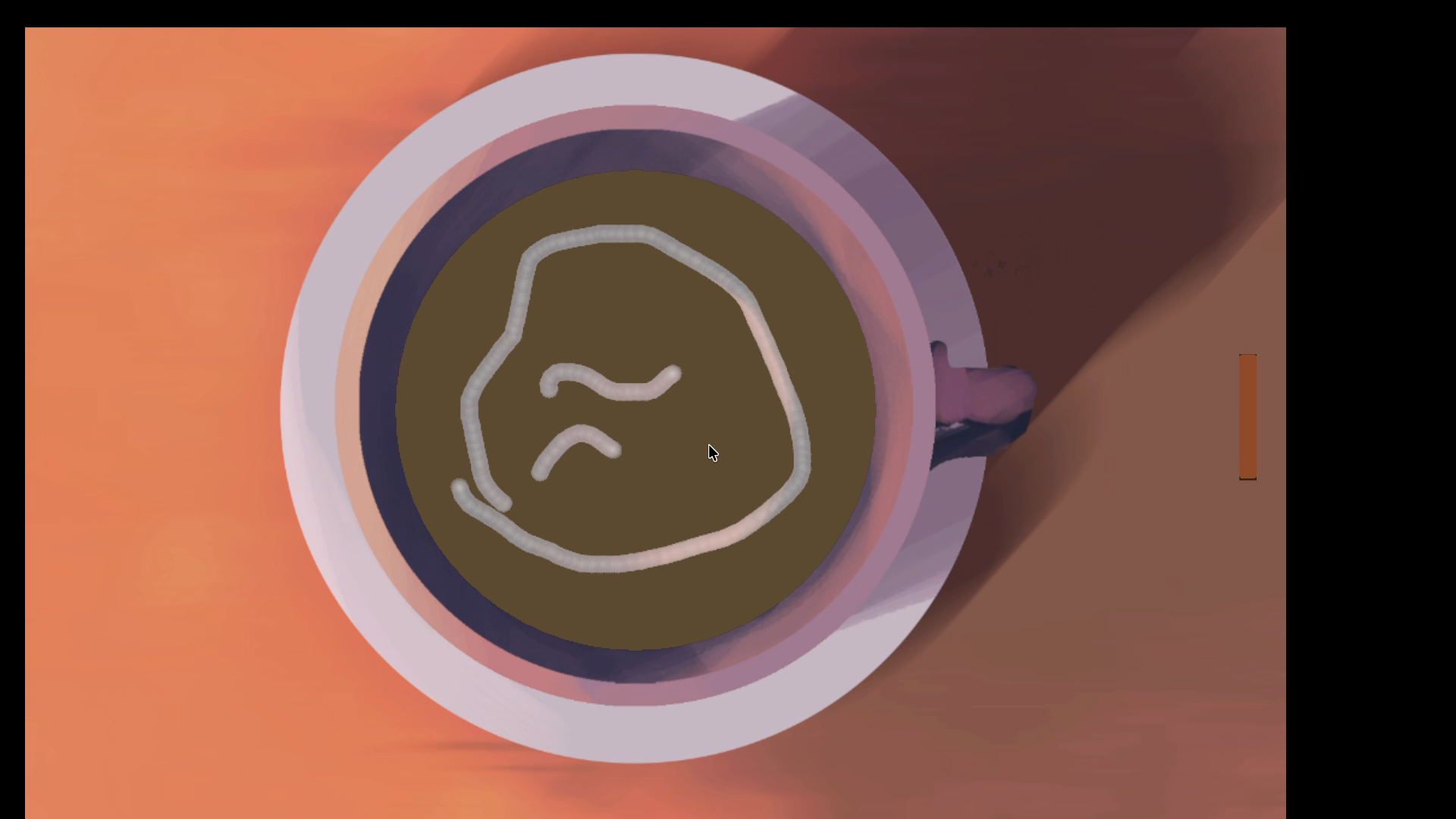 The latte art mechanic allowing players to draw on the coffee foam.